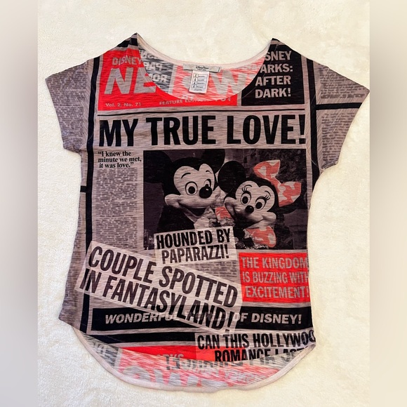 Disney Tops - Disney Parks Newspaper Print Shirt - Mickey & Minnie "My True Love" - Size Small